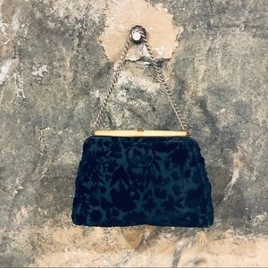 Vintage bag black floral tapestry Bakelite trim